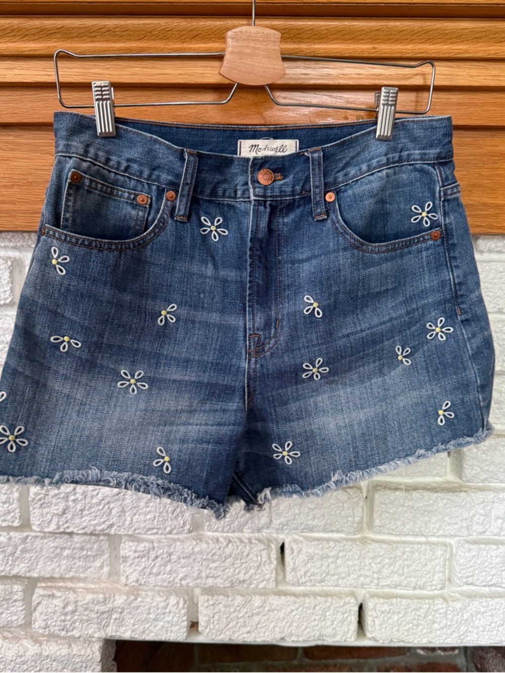Madewell Blue Denim Jeans with Daisy Pattern